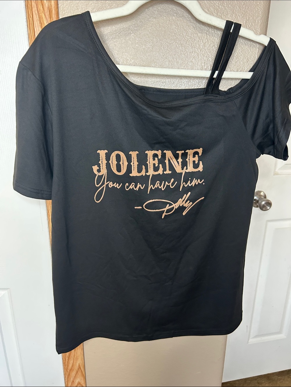 Jolene Off-Shoulder Graphic Tee - Black - Picture 3 of 4